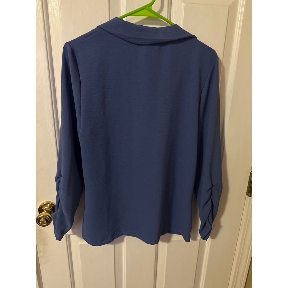 Elizabeth & Nicole Blue Ruched Sleeve Blazer Single Button NWT medium office - Picture 4 of 5